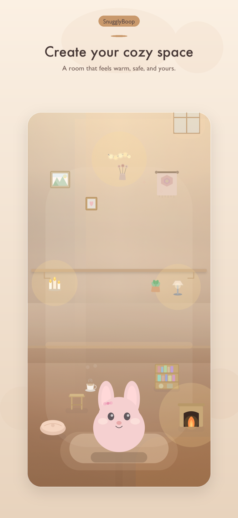 Cozy room screen with warm decor and bunny companion